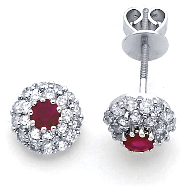 14K Diamond Ruby Cluster Earrings