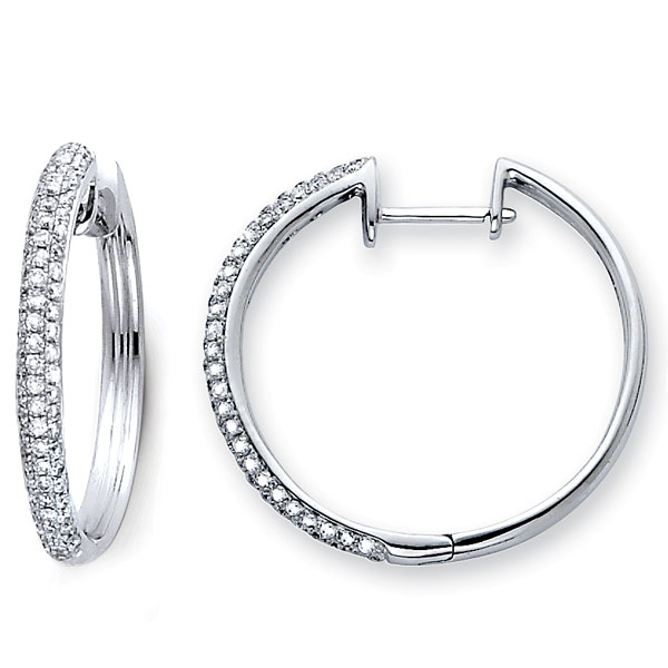 14k Small Diamond Hoop Earrings .81ctw