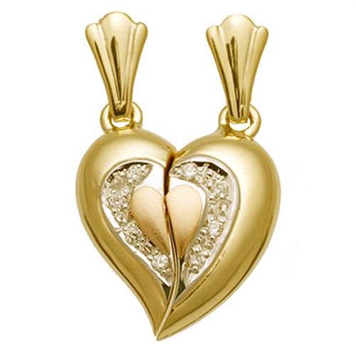 Two Tone Cubic Zirconia Broken Heart Charm