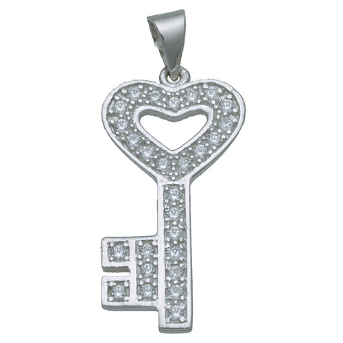 Cubic Zirconia Key Heart Charm