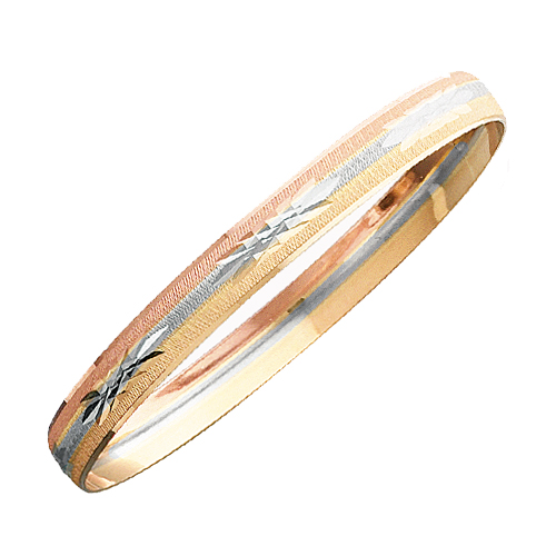 Tri Color Solid 14K Bangle