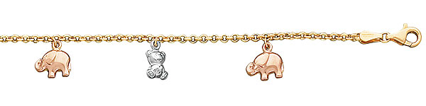 14k Tri Color Gold Charm Animal Bracelet