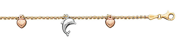 14k Tri Color Gold Charm Bracelet