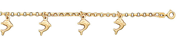14k Yellow Gold Charm Dolphin Bracelet