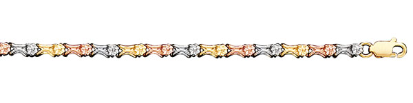 14k Tri Color Gold Fancy Flower Bracelet