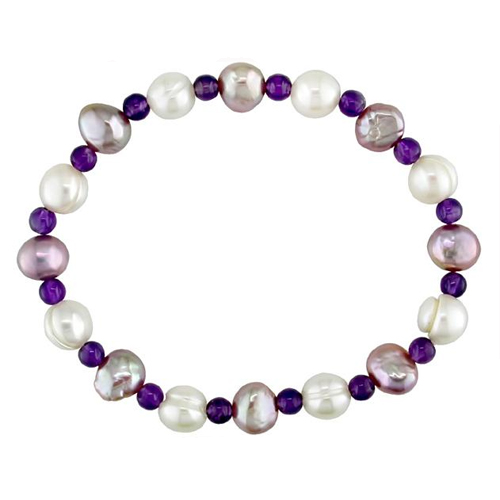 7 5mm Amethyst Bead 7-8mm FW Natural Shape White Flat Purple Pearl Elastic Br