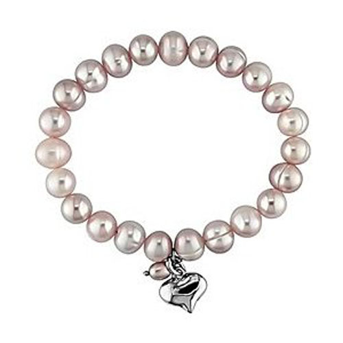 7 8-9mm Pink Natural Shape 5-6mm Rice FW Pearl Silver Heart Charm Elastic Br