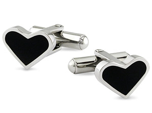 Black Enamel Heart Shaped Stainless Steel Cufflinks