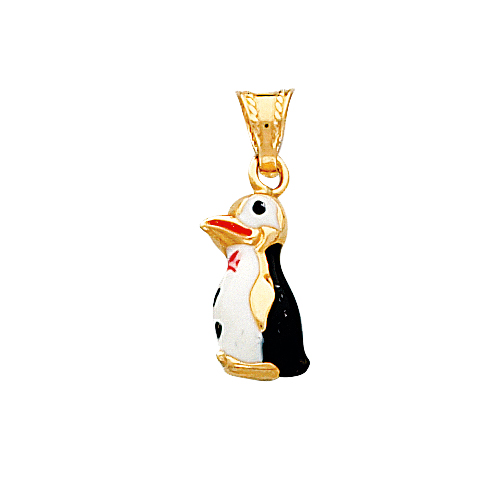 14K Yellow Gold and Enamel Penguin Charm