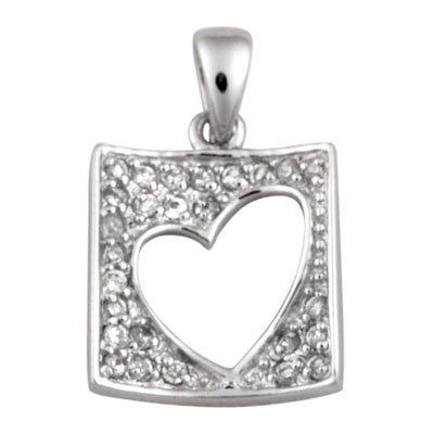 Square Heart Cut-Out CZ Pendant