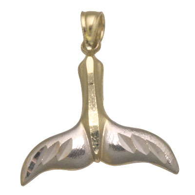 14k Two Tone Whale Tail Pendant