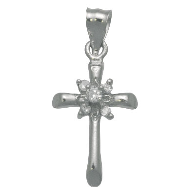 Fancy 14k White Gold Cubic Zirconia Cross