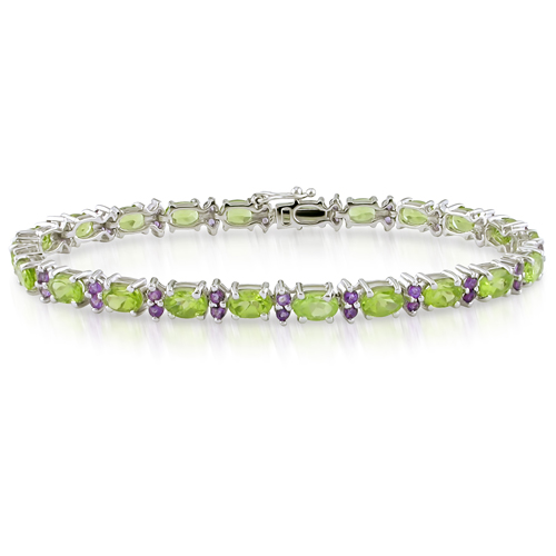Sterling Silver 13.20 CT TGW Peridot  Amethyst Tennis Bracelet