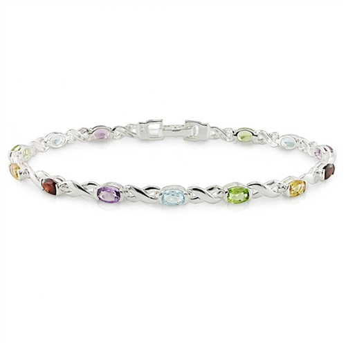 6-1/3ct TGW Oval 6x4mm Amethyst  BT  Citrine  Peridot   Garnet Silver Bracelet w