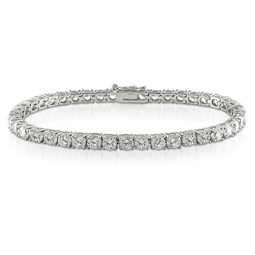 7.25inSilver 18-4/5ct TGW 4mm Round Cubic Zirconia Tennis Bracelet w/pressure to
