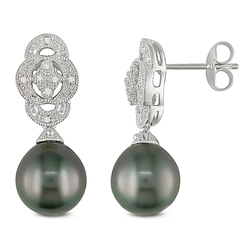 Sterling Silver 0.05ct TDW 9 - 9.5mm Black Tahitian Pearl