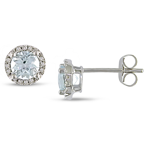 10K White Gold 0.07 CTW Diamond 0.80 CT TGW Aquamarine Earrings