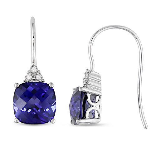 10K White Gold 0.03 CTW Diamond 1 CT TGW Synthetic Sapphire Earrings