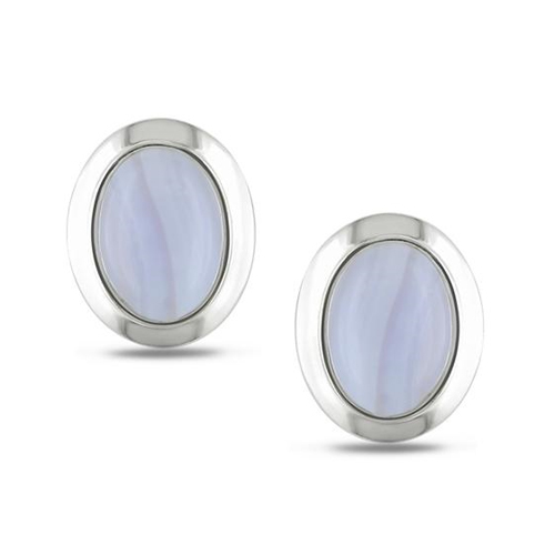Sterling Silver 14x10mm Oval White Agate Clip Back Earrings