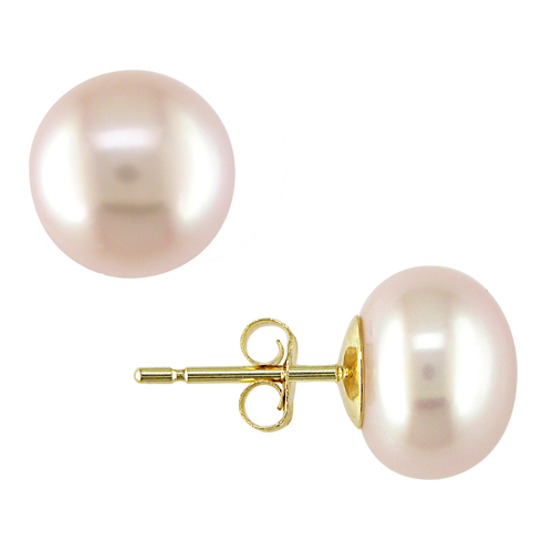 10KY 9-10mm Freshwater Button Pink Pearl Earrings