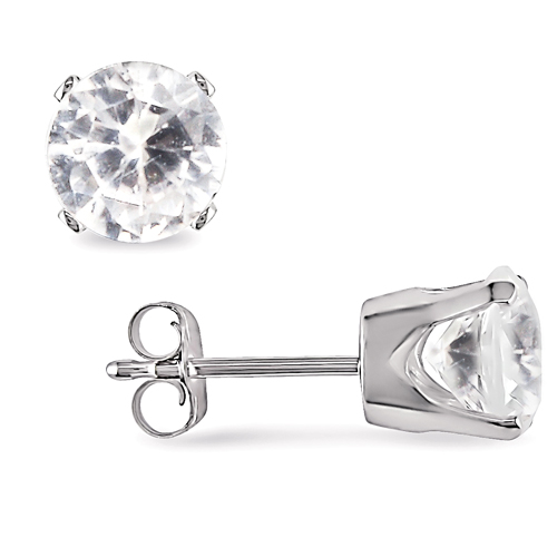 10KW 2.60 CT TGW Round Synthetic White Sapphire Solitaire Earrings