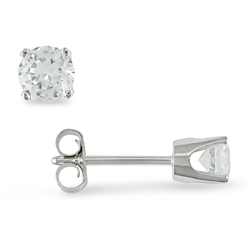 10KW 0.70 CT TGW Round Synthetic White Sapphire Solitaire Earrings