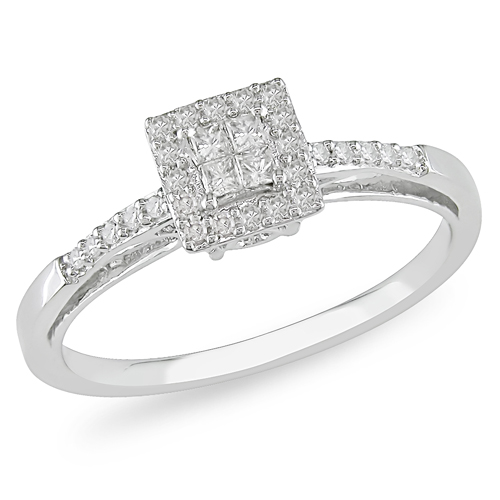 10K White Gold Ring 0.20 CT TDW round princess diamonds Promise Ring