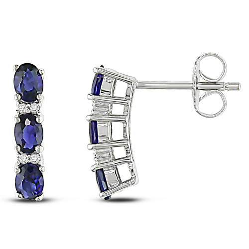 Sterling Silver 0.04 CTW Diamond 1.50 CT TGW Synthetic Sapphire Ear Pin Earring