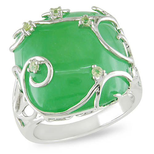 Sterling Silver 15 CT TGW Peridot Synthetic Green Jade Fashion Ring