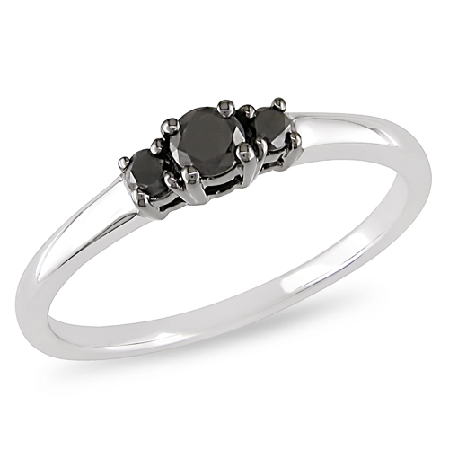 10K White Gold 0.25 CTW Black Diamond 3 Stone Ring