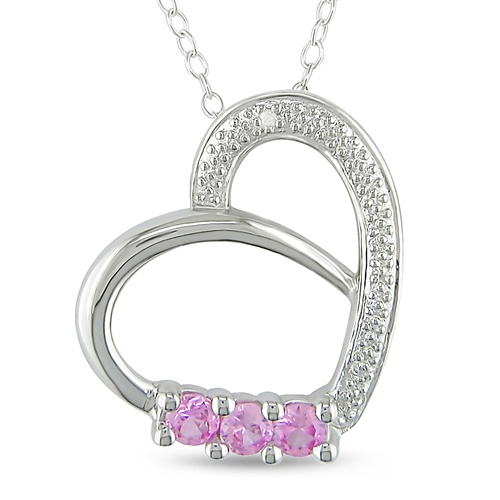 Sterling Silver 0.004 CTW Diamond 3/8 CT TGW Synthetic Pink Sapphire Heart Pend