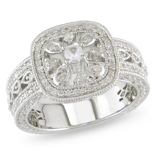 Sterling Silver 0.50 CTW Round Diamond  0.10 CT TGW Synthetic White Sapphire Fas