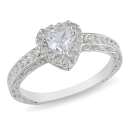 Sterling Silver Round Diamond 0.40 CTW 0.60 CT TGW Synthetic White Sapphire Fas
