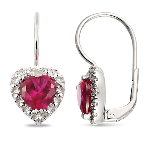 Sterling Silver 0.05 CTW Diamond 3.20 CT TGW Synthetic Ruby LeverBack Earrings