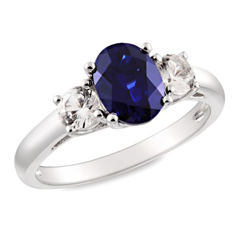 2 5/8 CT TGW Synthetic Sapphire Synthetic White Sapphire Fashion Ring Silver