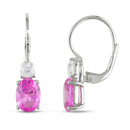 4 5/8 CT TGW Synthetic Pink Sapphire Synthetic White Sapphire LeverBack Earrings