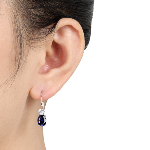 4 5/8 CT TGW Synthetic Sapphire Synthetic White Sapphire LeverBack Earrings Silv