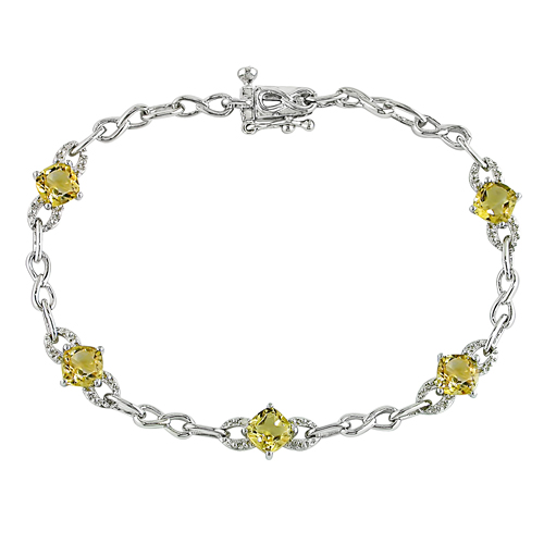 Sterling Silver 0.01 CTW Diamond 2.50 CT TGW Citrine Bracelet