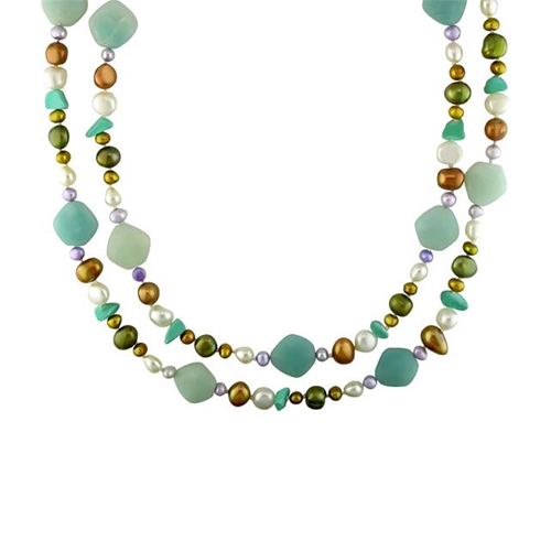58in 4.5-8.5mm Multi Shaped Colored Freshwater Pearls 6mm Turquoise Nuggets F