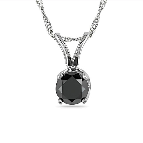 14k White Gold .33ct Round Cut Black Diamond Solitaire Pendant