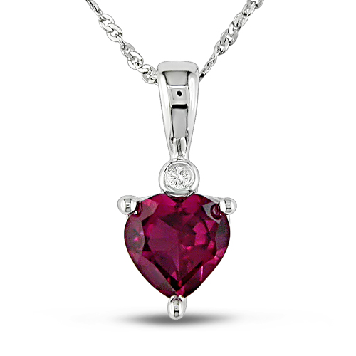 10K White Gold 0.01 CTW Diamond 1 CT TGW Synthetic Ruby Heart Pendant with Chai