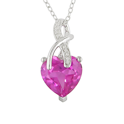 0.024 CTW Diamond 4.20 CT TGW Synthetic Pink Sapphire Fashion Pendant with Chai