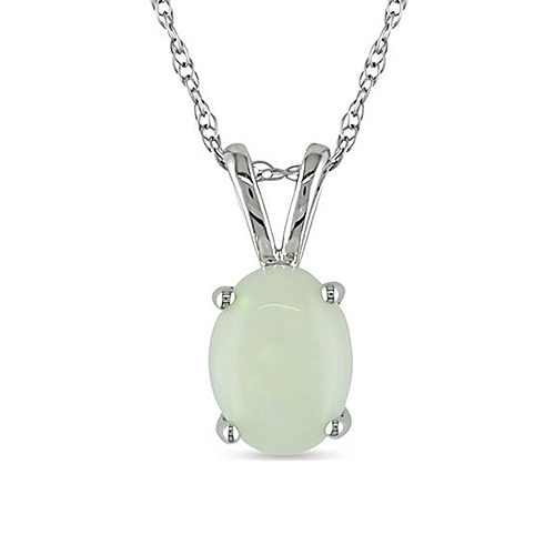10K White Gold 0.80 CT TGW Opal Fashion Pendant with Chain