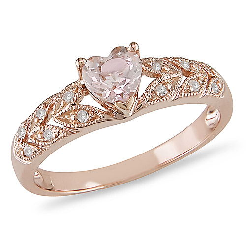 10K Rose Gold 0.50 CT TGW Morganite  Diamond Floral Ring