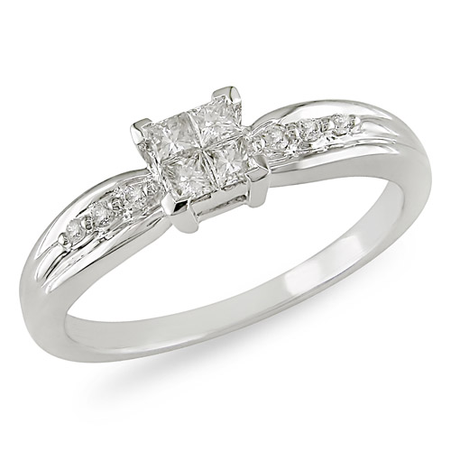10K Invisible Set Princess Cut diamond Engagement Ring