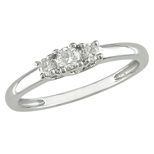 14K White Gold Three Stone Diamond Ring 0.50 ctw