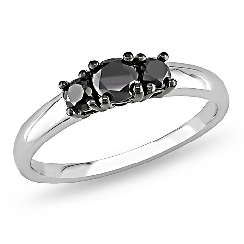 Sterling Silver 0.50 CTW Black Diamond 3 Stone Ring