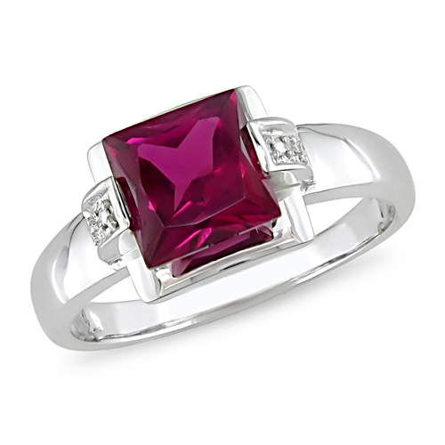 0.01 CTW 10K White Gold Diamond 2.45 CT TGW Synthetic Ruby Fashion Ring
