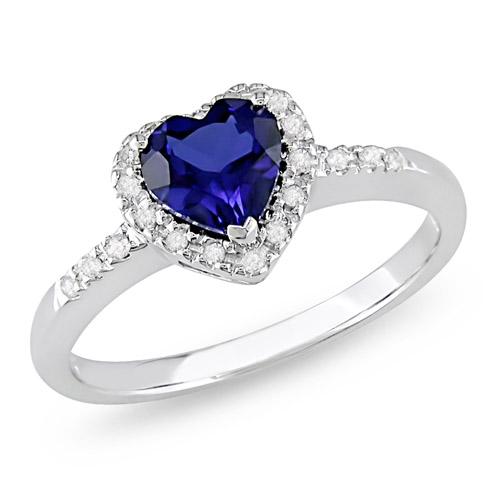 10K White Gold Diamond 0.90 CT TGW Synthetic Sapphire Heart Ring