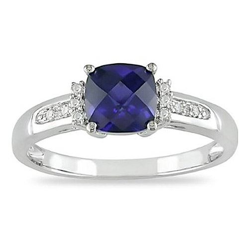 0.05 CTW Diamond  1.25 CT TGW Synthetic Sapphire Fashion Ring 10K White Gold